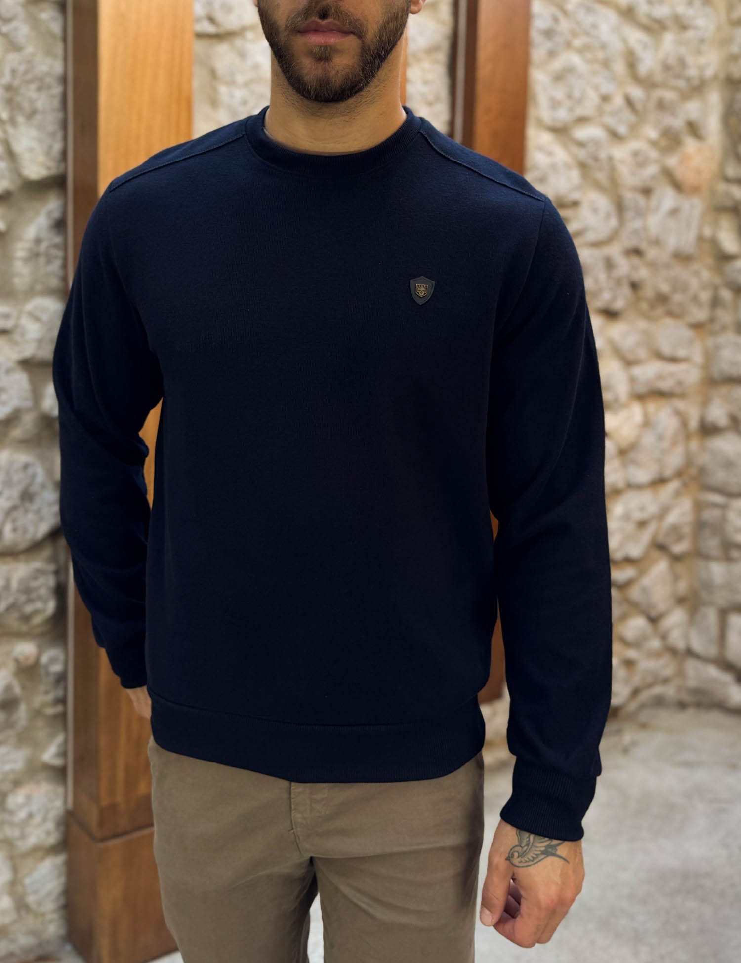 Everbest Everbest Ανδρική μπλε navy μακρυμάνικη ριπ μπλούζα Plus Size 261030N